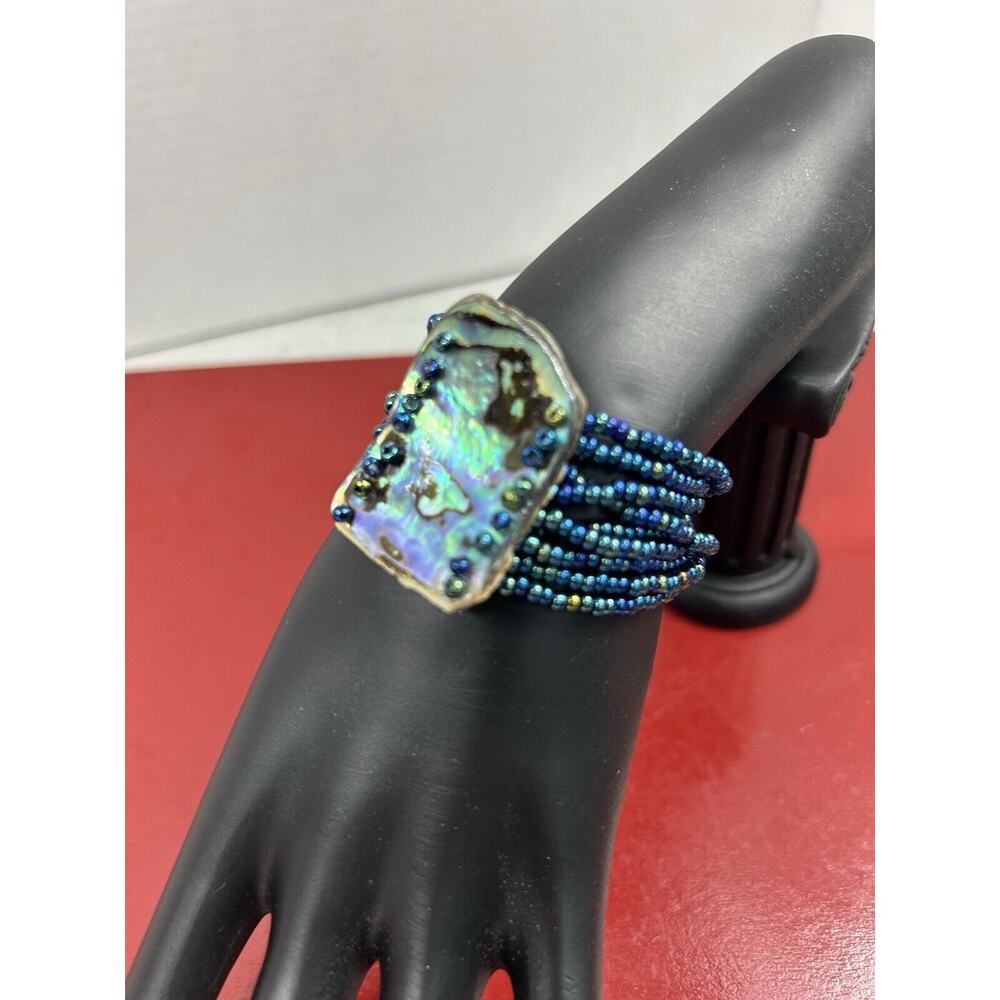 Multi strand‎ Bracelet Blue Glass Seed Bead Chunky Faux Jewelry Statement Beauty